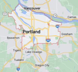 Map of Portland, OR indicating Wire Free Sky's service area