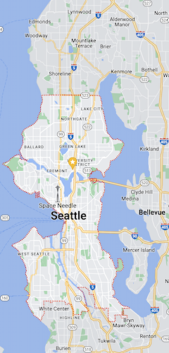 Seattle map indicating wire free sky's service area