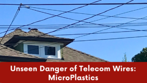 photo of top of home against blue sky, image criss-crossed with telecom wires. Related text on image.