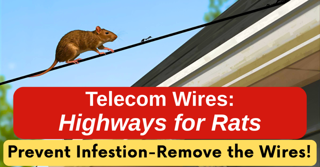 image of rat and ants walking on telecom wires leading to roof of a house
