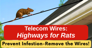 image of rat and ants walking on telecom wires leading to roof of a house